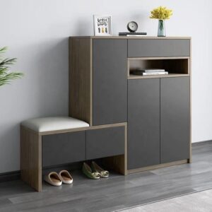 Shoe Rack - 110 x 140 x 35 cm - Grey & Wood - SC5