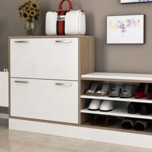 Shoe Rack - 100 x 160 x 35 cm - White & Wood - SC59