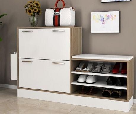 Shoe Rack - 100 x 160 x 35 cm - White & Wood - SC59
