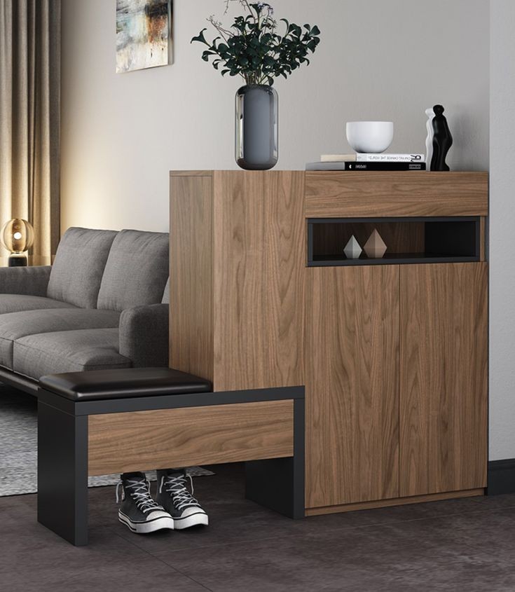 Shoe Rack - 110 x 140 x 35 cm - Black & Wood - SC62