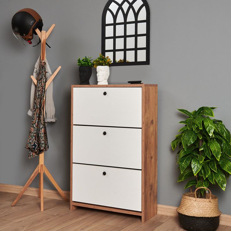 Shoe Rack - 110 x 70 x 30 cm - White & Wood - SC64