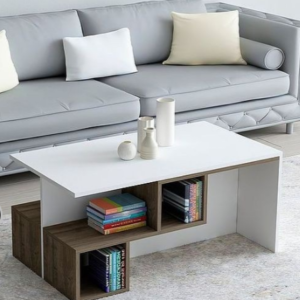 Coffee Table - 50 x 50 x 100 cm - Wood & White - CT39