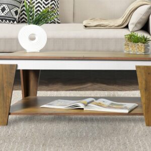 Coffee Table - 50 x 50 x 100 cm - Wood & White - CT47