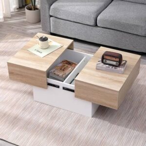 Coffee Table - 50 x 50 x 100 cm - Wood & White - CT48