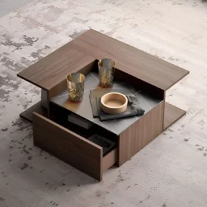 Coffee Table - 40 x 80 x 80 cm - Wood & Marble - CT53