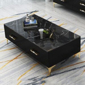 Coffee Table - 40 x 60 x 120 cm - Marble & Black - CT68