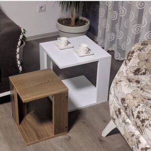 Coffee Table - 50/40 x 40 x 40 cm - Wood and White - CT77